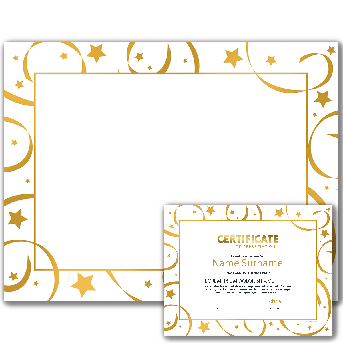Gold Stars Foil Certificate Paper 15 CT 