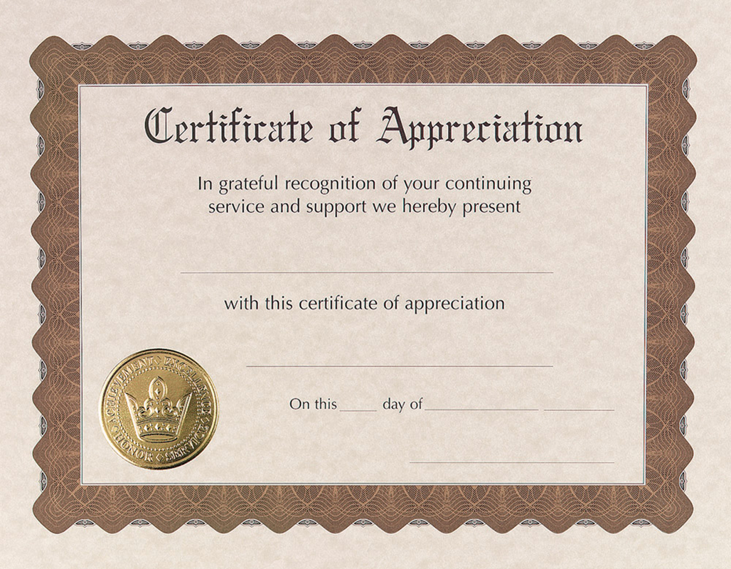 Certificate of Appreciation - 6 Count